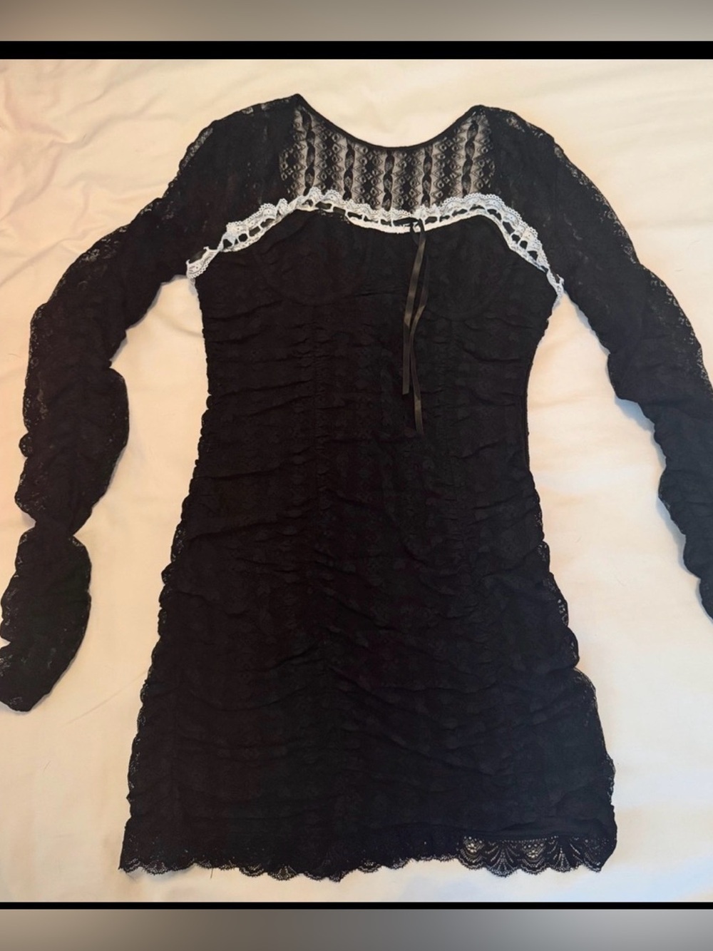 LoveShackFancy Evangelina Lace Mini Dress Black XS Coquette Sold Out
